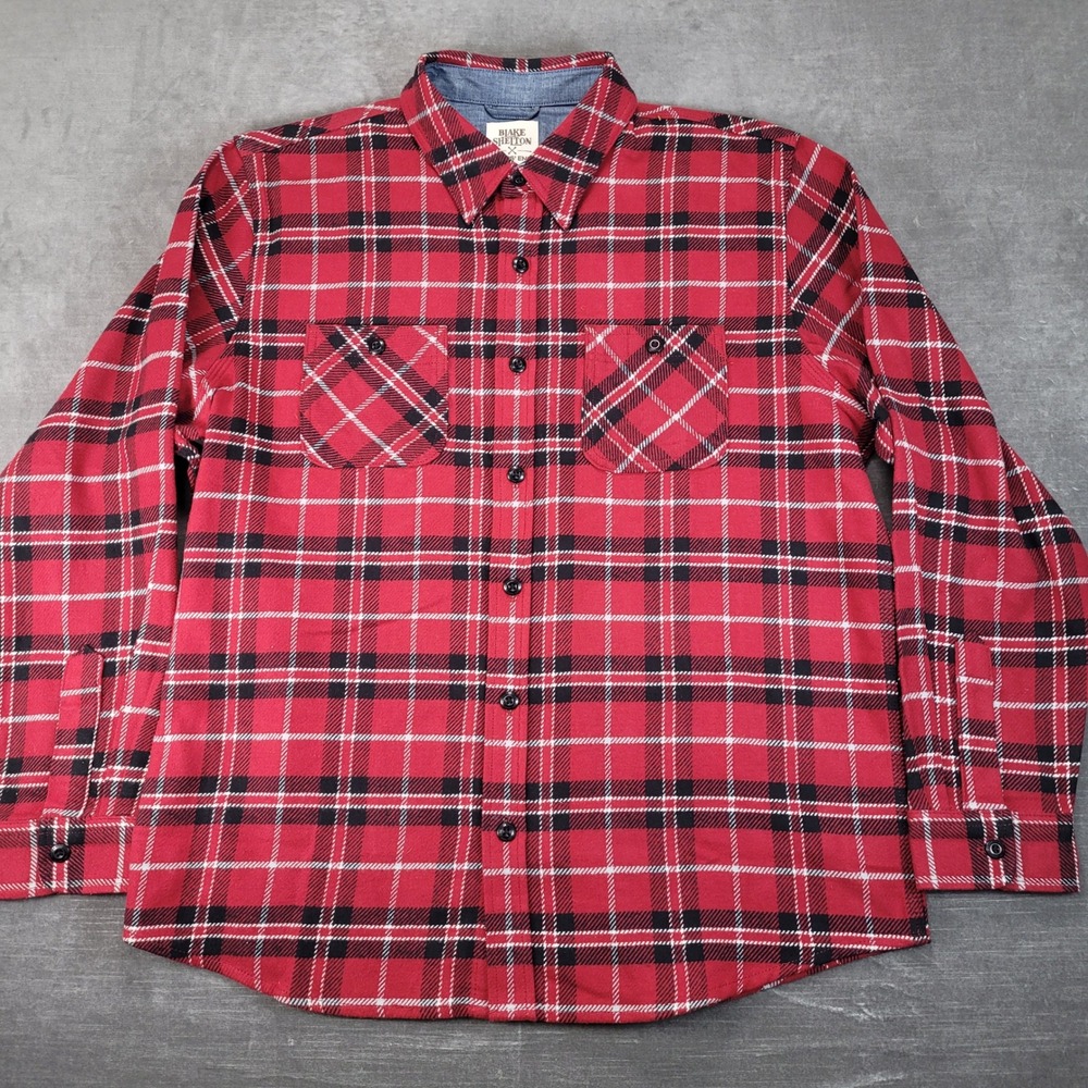 Blake‎ Shelton x Lands End Mens XL Red Plaid Button Up Flannel Shirt Long Sleeve